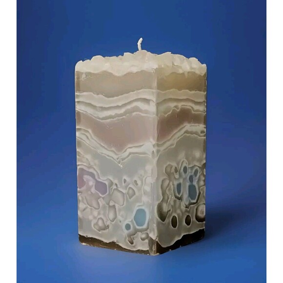 Amethyst and Amber Handmade Opal Crystal Geode Pillar Candle 6" H x 3" W - Picture 2 of 5